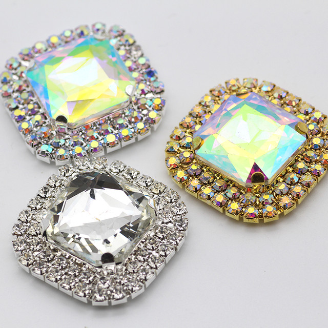 Big Size Square Crystal Ab Colorful Glass Rhinestone Buttons Sew On  Rhinestone Applique For Wedding Dress Shoes Decoration - Rhinestones -  AliExpress